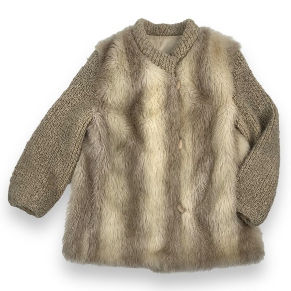 ❌SOLD❌1950's faux fur with knitted wool sleeve coat by DUBROWSKY & PERLBINDER - Picture 7 of 14